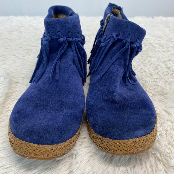 UGG Australia 1012502 Blue Suede Womens Side Zip Fringe Boots Size 6 - Picture 3 of 9